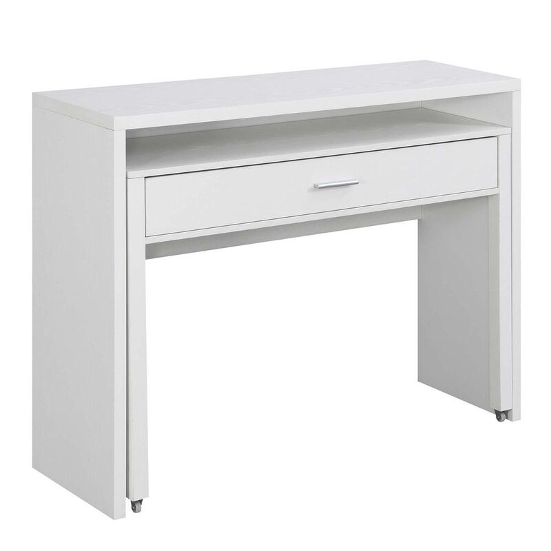 Convenience Concepts Newport JB Console/Sliding Desk with Drawer and Riser, White