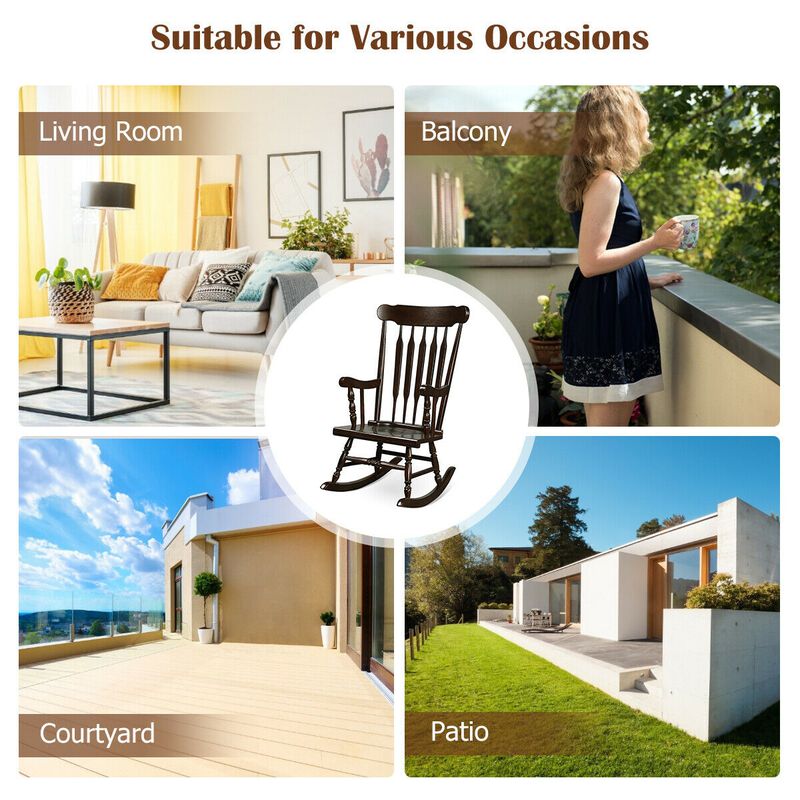 Rocking Chair with Solid Wooden Frame for Garden and Patio