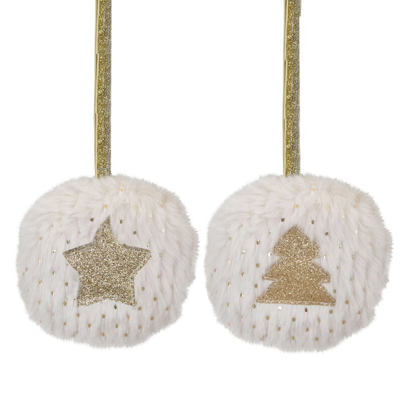 Set of 2 Cream and Beige Star and Christmas Tree Ornaments 3.5"