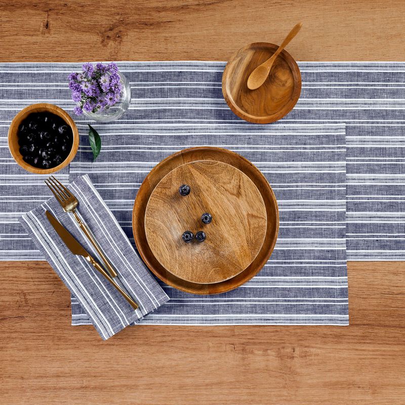 Solino Home 100% Pure Linen Table Runner 14 x 36 Inch | Chelsea Stripe