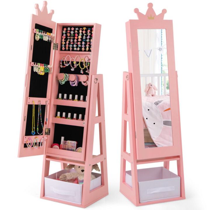 Hivvago Free-Standing Full Length Kids Jewelry Armoire Cabinet with Storage Capacity