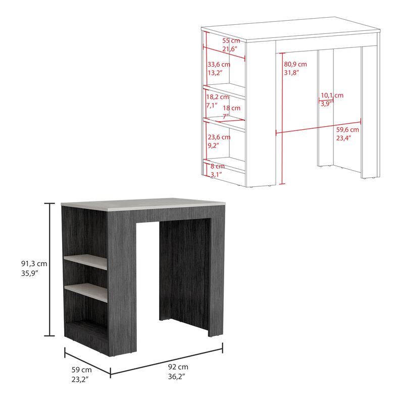 Portree Kitchen & Dining room Island with 3-Side Shelves -Smokey Oak / Ibiza Marble