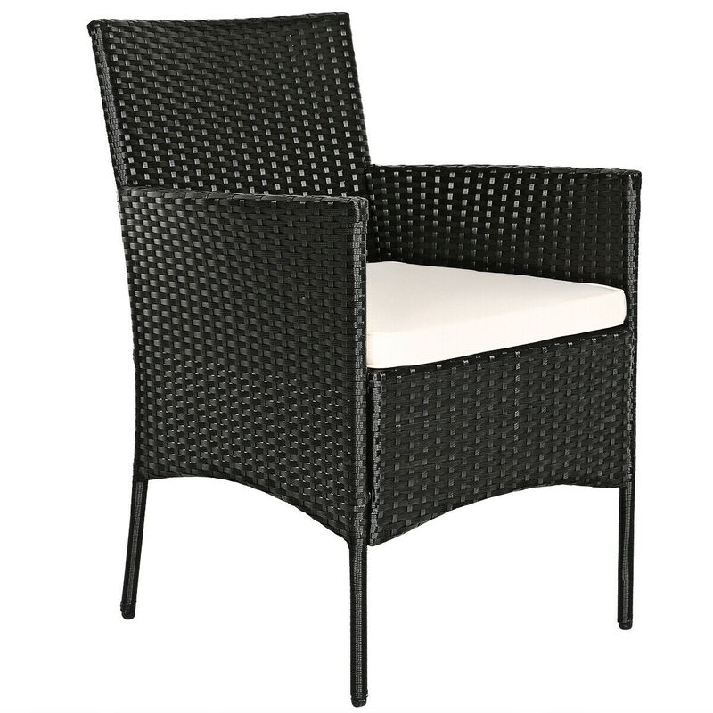 4 Pieces Patio Rattan Cushioned Conversation Sets with Tempered Glass Coffee Table