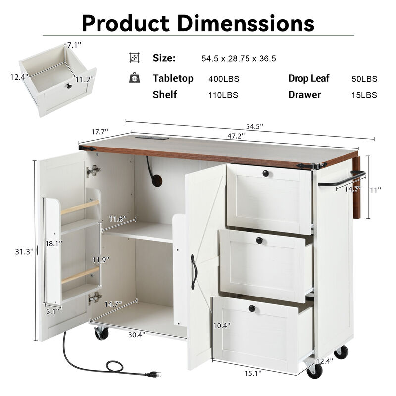 Merax Farmhouse Kitchen Island with Wheels