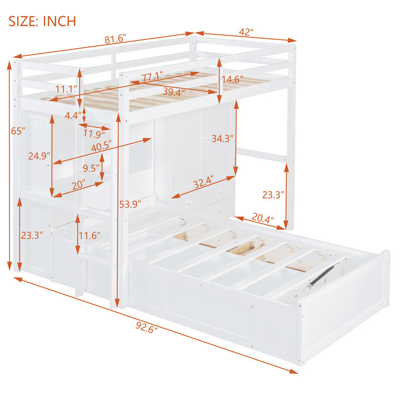 Merax Twin Bunk Bed with Wardrobe and Hydraulic Bed