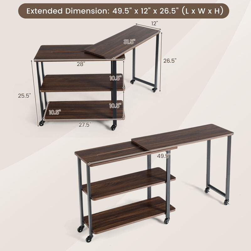 360� Rotating Sofa Side Table with Storage Shelves and Wheels