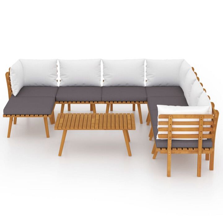 Roma 9pc Outdoor Modular Corner L Sofa w Coffee Table, Footrest, Wood - Benzara