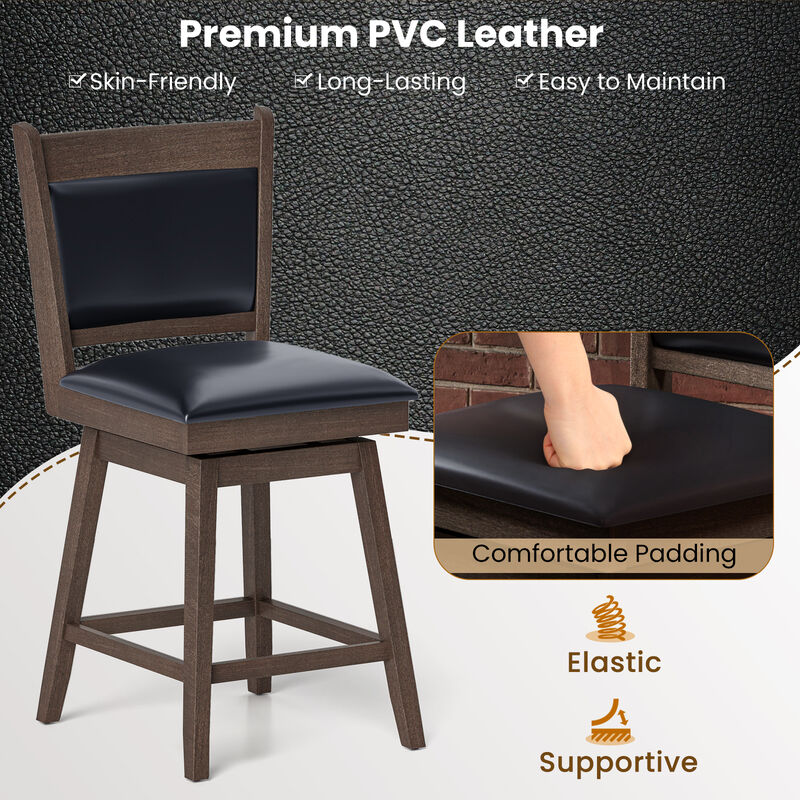 Padded Bar Stools Set of 2 with Swivel Seat and Footrest