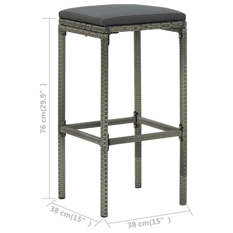 Vian Outdoor Barstool Set of 2, Gray Poly Rattan and Polyester Seats - Benzara