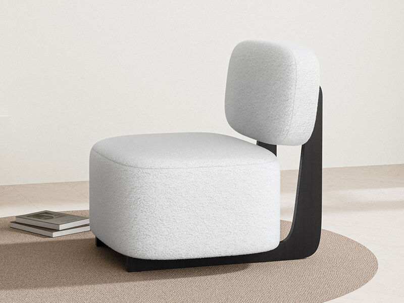 BELLEZE Modern Sherpa Accent Chair with Rubber Wood Base, Upholstered Boucl¨¦ Lounge Chair, Low-Profile Single Sofa Chair with Flat Backrest, Cozy Living Room or Bedroom Chair, White
