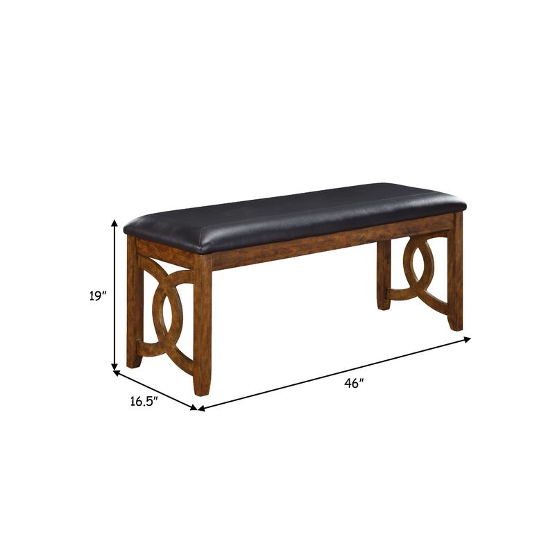 Gary 46 Inch Wood Bench with Leatherette Seat, Brown-Benzara