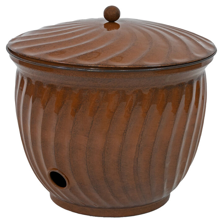 Decorative Metal Garden Hose Pot with Lid