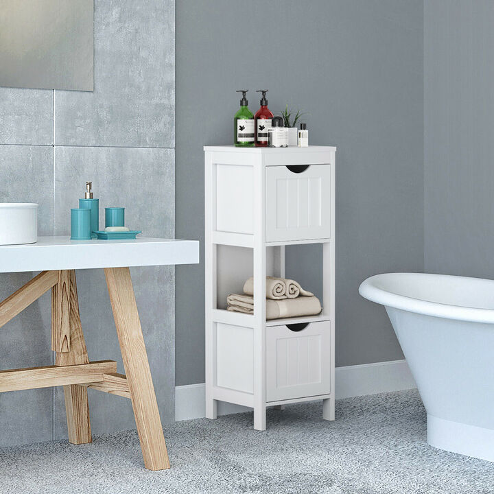 Costway Floor Cabinet Multifunction Bathroom Storage Organizer Rack w/2 Drawers