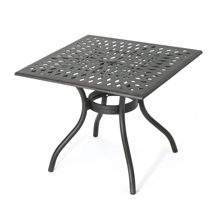Serb Outdoor Dining Table, 37 Inch Square, Handcrafted Copper Patina Finish