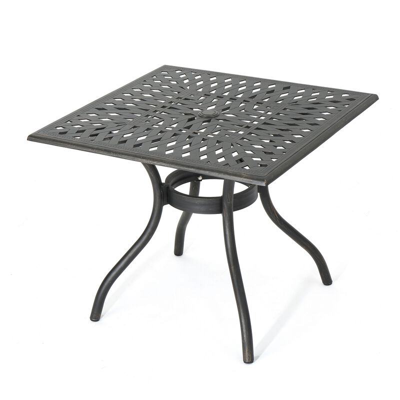 Serb Outdoor Dining Table, 37 Inch Square, Handcrafted Copper Patina Finish