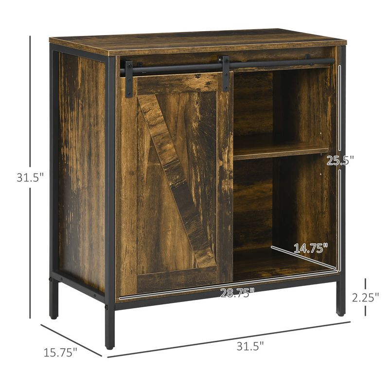 Rustic Brown Kitchen Storage: Farmhouse Buffet with Sliding Barn Door