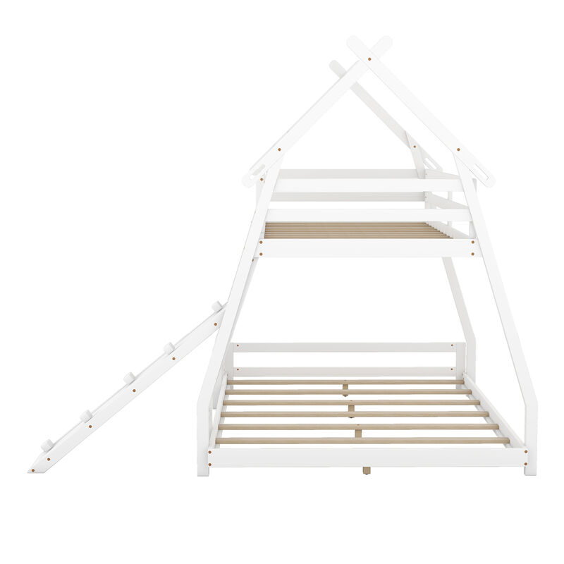 Merax House Bunk Bed with Climbing Nets and Climbing Ramp