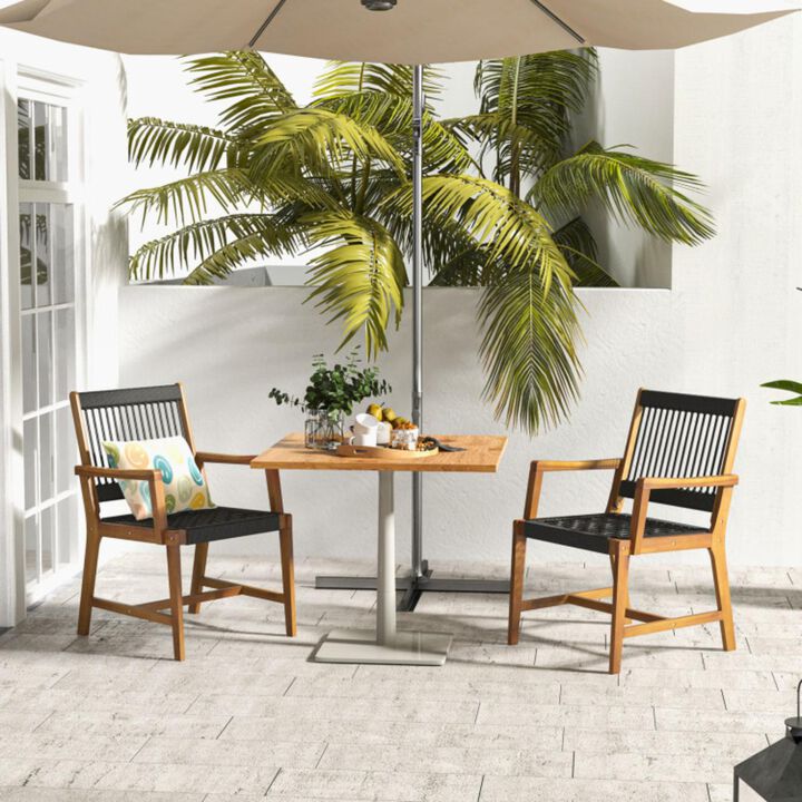 Hivvago Set of 2 Patio Acacia Wood Dining Chairs with Armrests for Lawn Yard