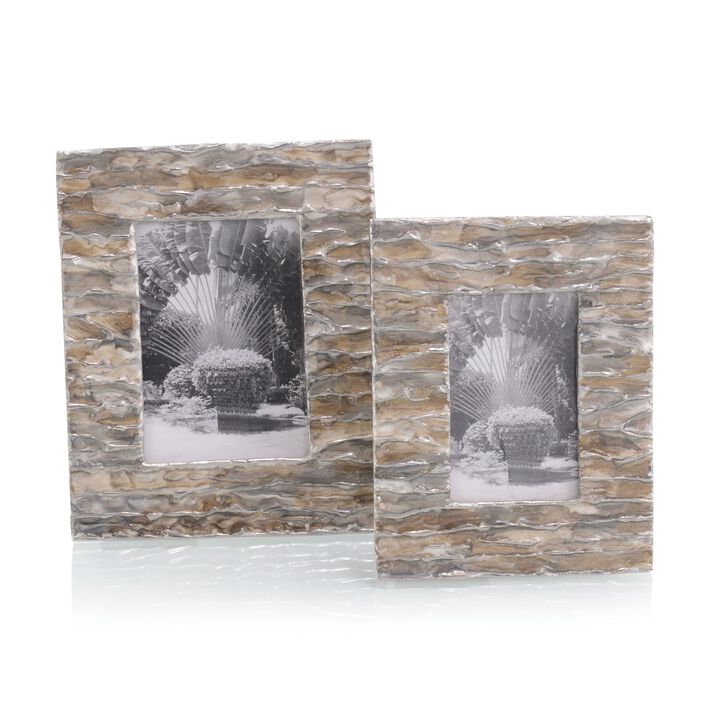 Set Of Two Cream And Brown Enameled Photo Frames