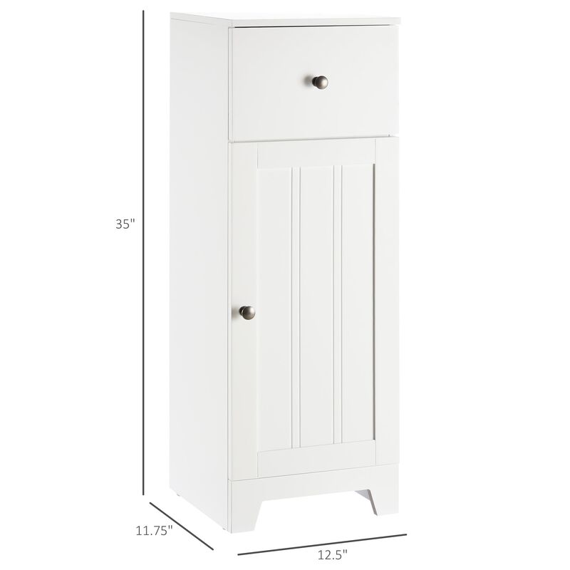 White Bathroom Storage: Small Floor Cabinet with Drawer & Shelf