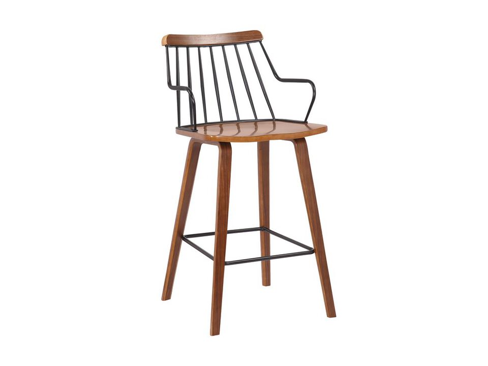 26 Inches Counter Height Barstool with Spindle Back, Brown and Black - Benzara
