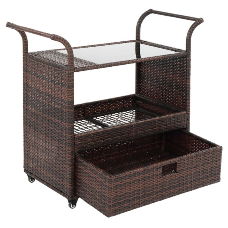 Outdoor Patio Serving Bar Cart Rolling Beverage Cart with Storage for Drinks & Snacks