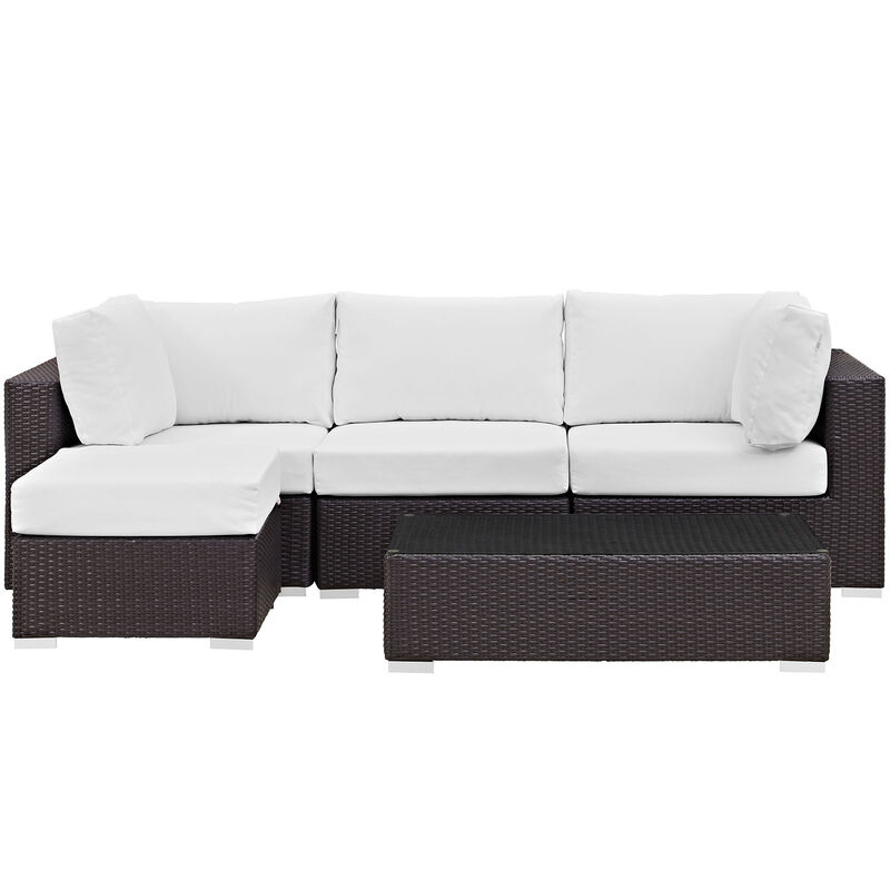 Convene 5 Piece Outdoor Patio Sectional Set - Espresso White