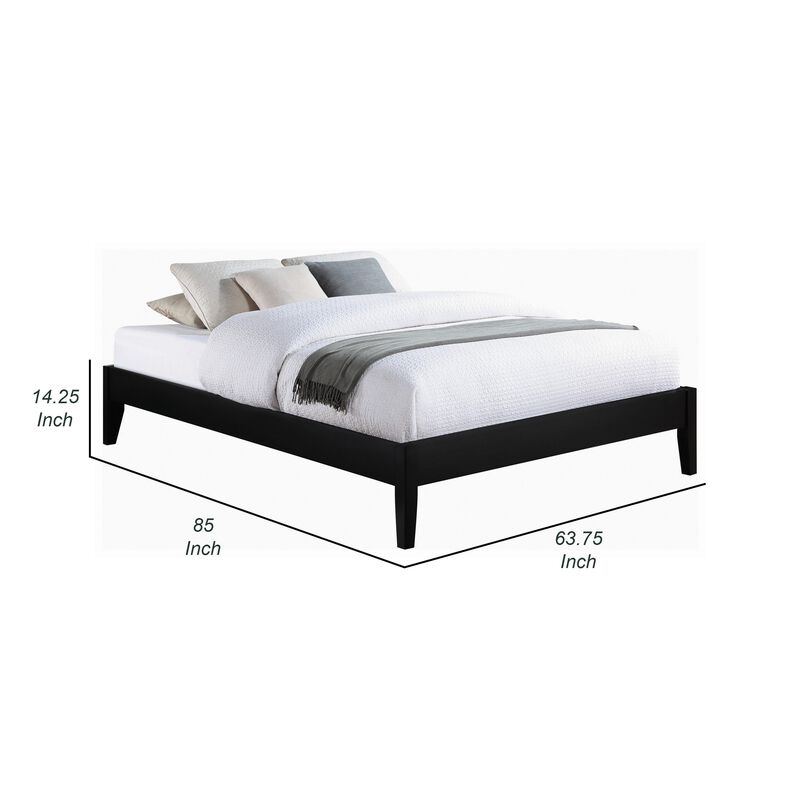 Cavi Queen Platform Bed Frame, Low Profile Tapered Legs, Black Wood - Benzara