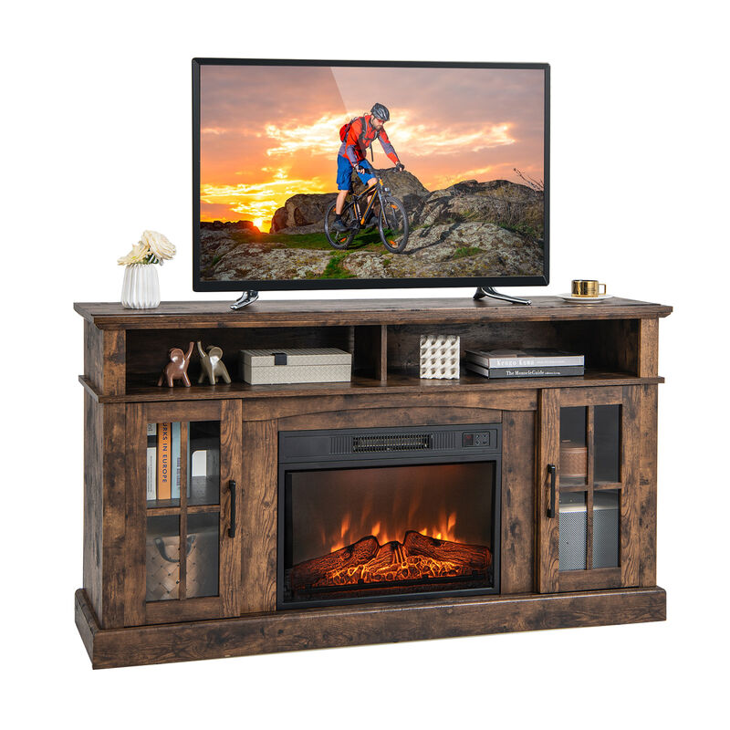 Fireplace TV Stand for TVs with Side Cabinets and Remote Control