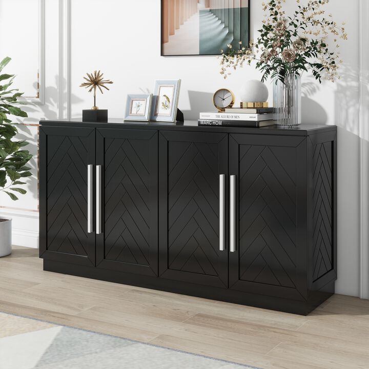 Clihome Sideboard Buffet Cabinet with Storage, Buffet Cabinet with Adjustable Shelves and Silver Handles Sideboard Cabinet for Kitchen, Dining Room, Living Room, Antique Blue