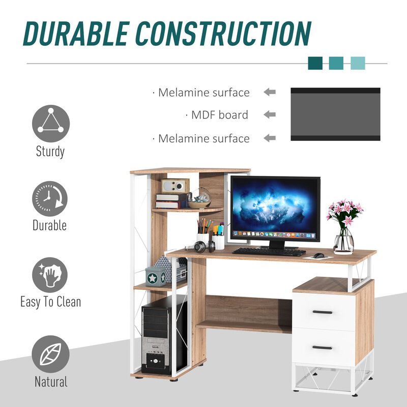 Multitasking Desk: 52" White Computer Workstation with Storage Tower