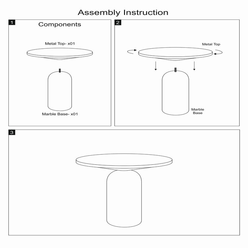 17 Inch Round Brass Modern Accent End Table with Cylindrical Marble Base, Brass, White-Benzara