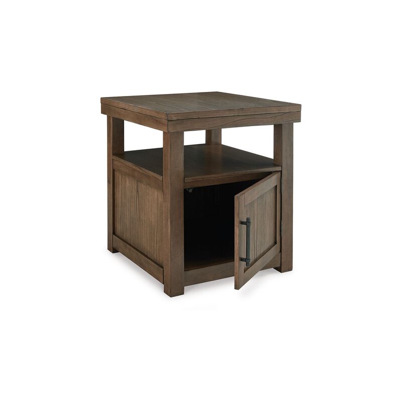 Olaf Side End Table, Open Shelf and Cabinet, 26 Inch Brown Acacia Wood - Benzara