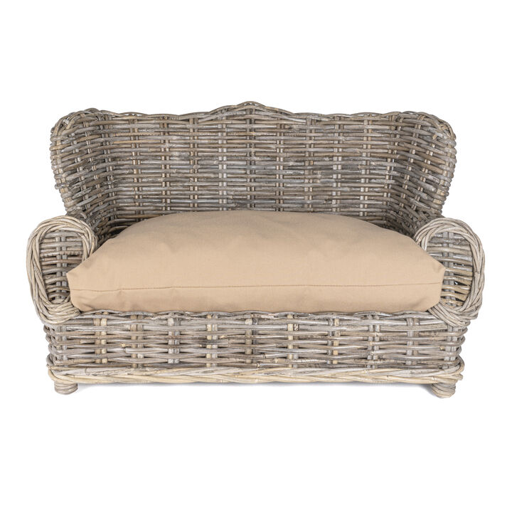 Classic Mediterranean Handwoven Rattan Dog Daybed with Machine-Washable Cushion