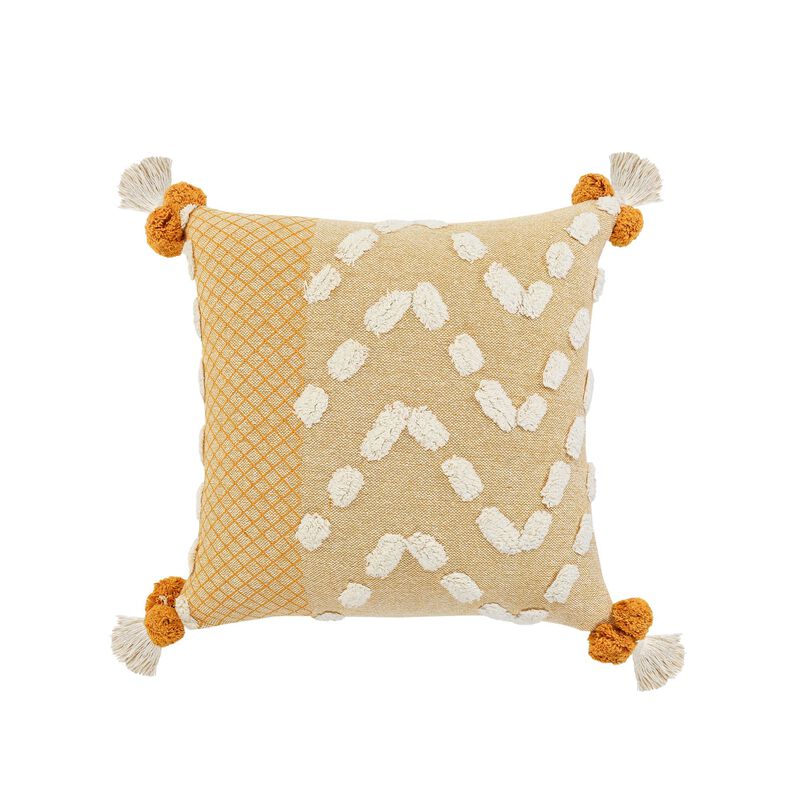 20" Yellow and Orange Zig-Zag Square Throw Pillow