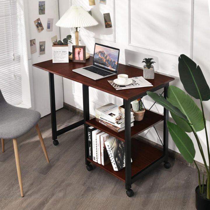 Hivvago Folding Writing Office Desk with Storage Shelves
