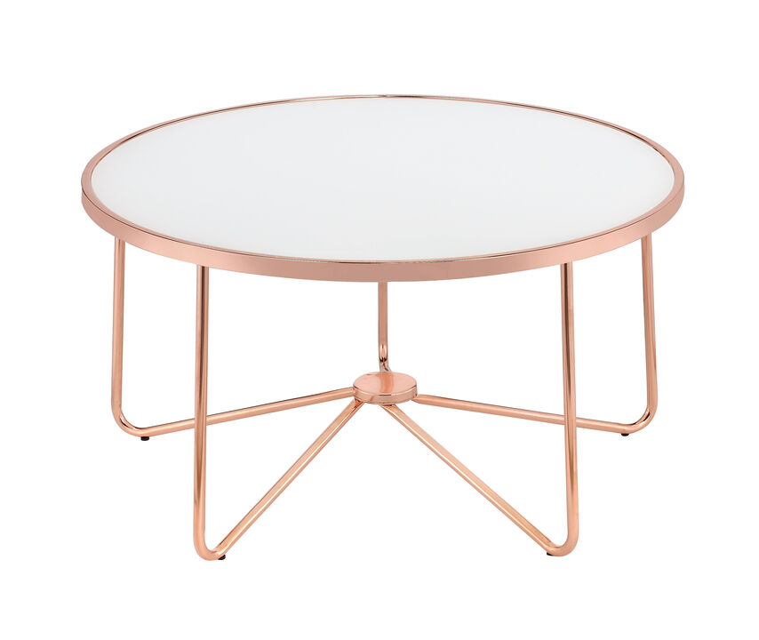 ACME Alivia Coffee Table, Rose Gold & Frosted Glass