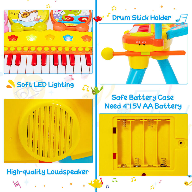 24-Key Piano Keyboard DJ Drum Combination with Microphone and MP3