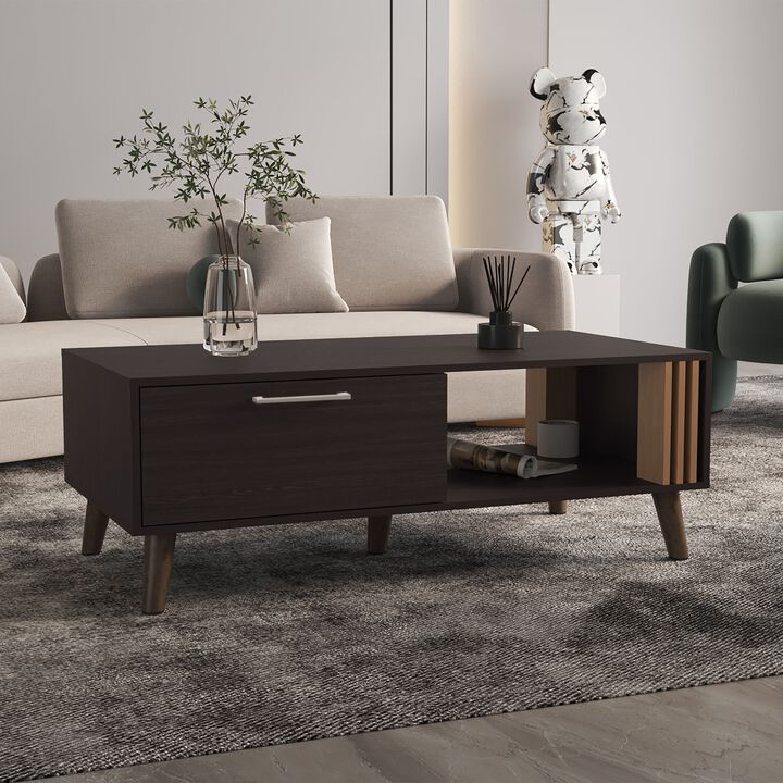 Lenoir Coffee Table, 1 Door, 1 Shelf, Black / Natural Oak