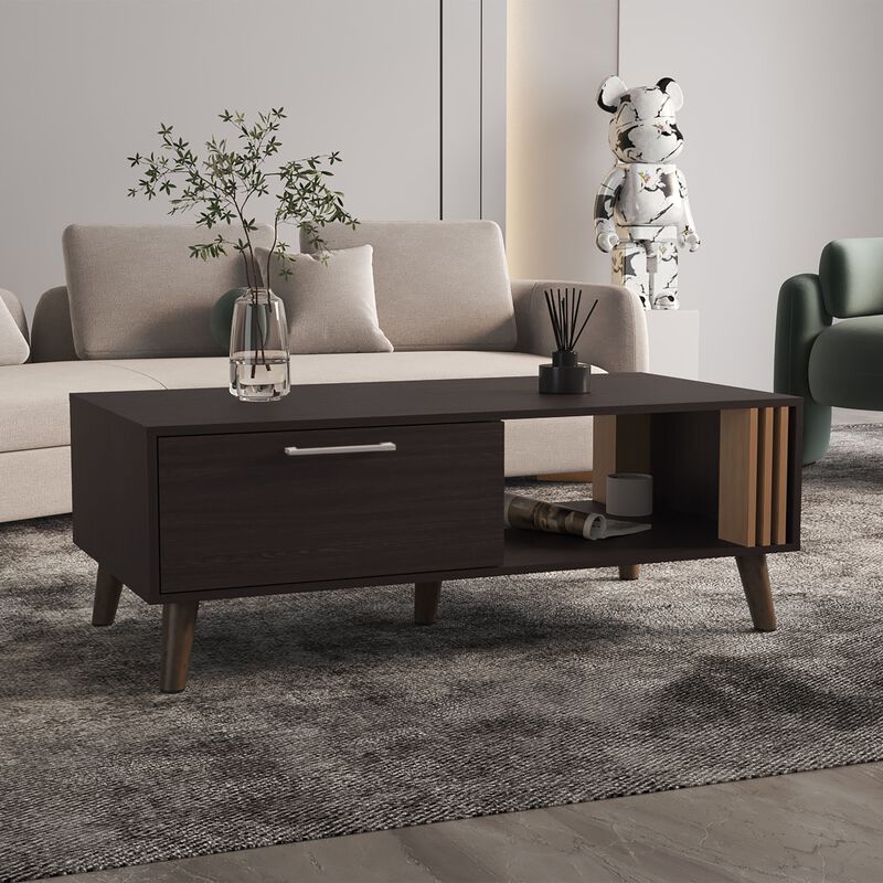 Lenoir Coffee Table, 1 Door, 1 Shelf, Black / Natural Oak