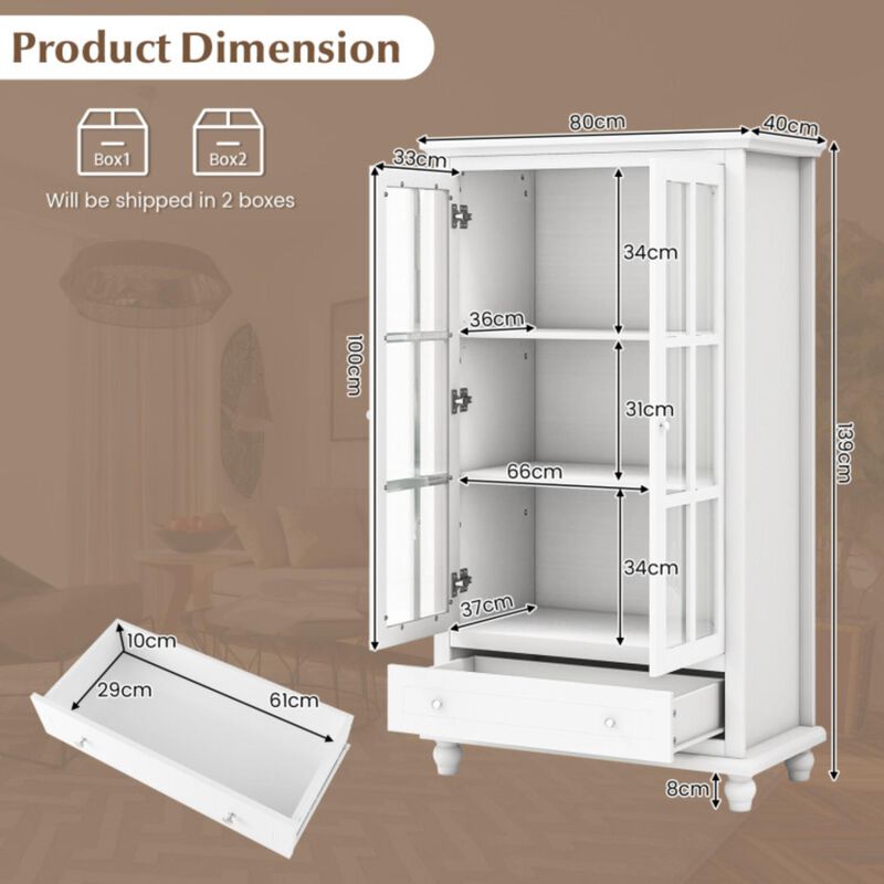 Hivvago 55 Inch Bookcase Cabinet with Tempered Glass Doors