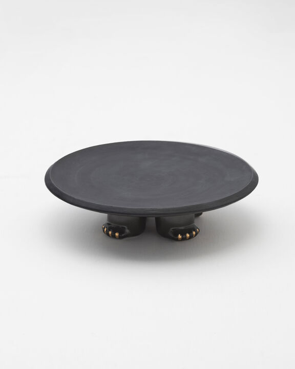 JAMA Decorative Ceramic Platter in Black Glaze with Gold Luster Details, by ANDEAN, In Stock