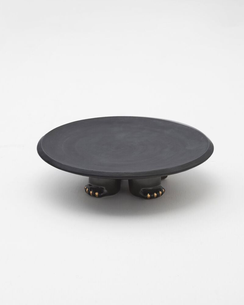 JAMA Decorative Ceramic Platter in Black Glaze with Gold Luster Details, by ANDEAN, In Stock
