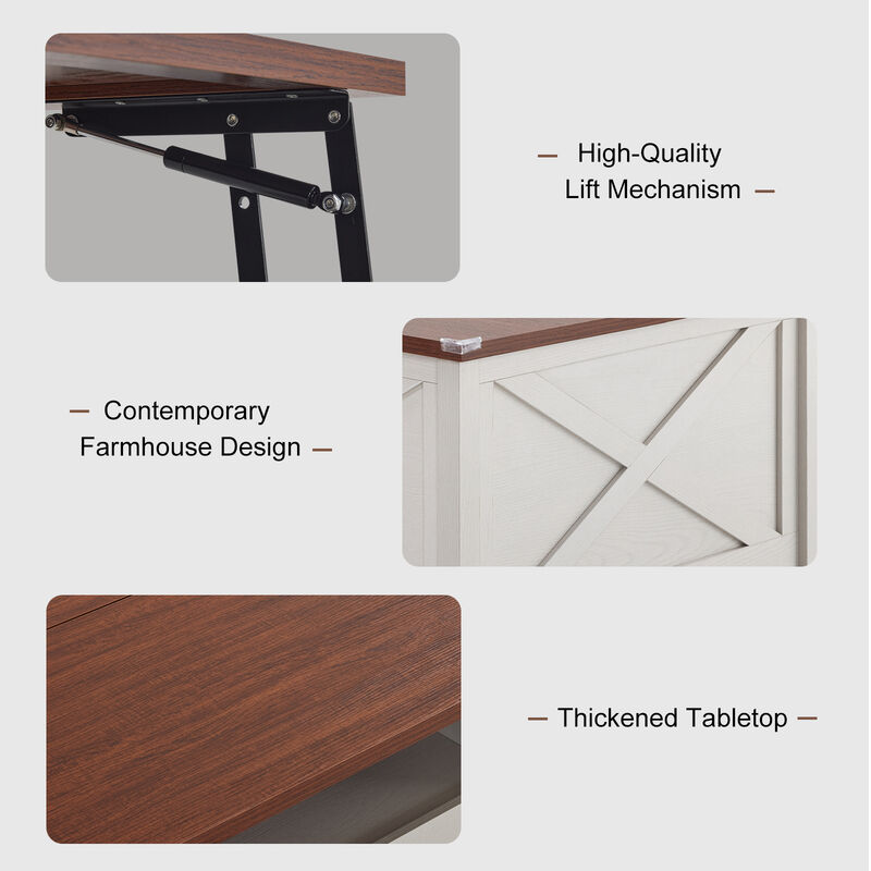 Lift-Top Coffee Table with Hidden Compartment and Storage Shelf Ergonomic Dining and Living Room Table