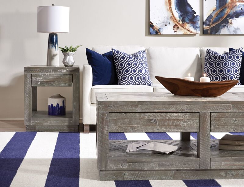 Herringbone Solid Wood Two Drawer Coffee Table