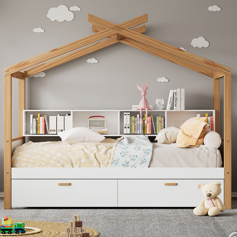 Merax House Bed Frame with 2 Storage Drawers