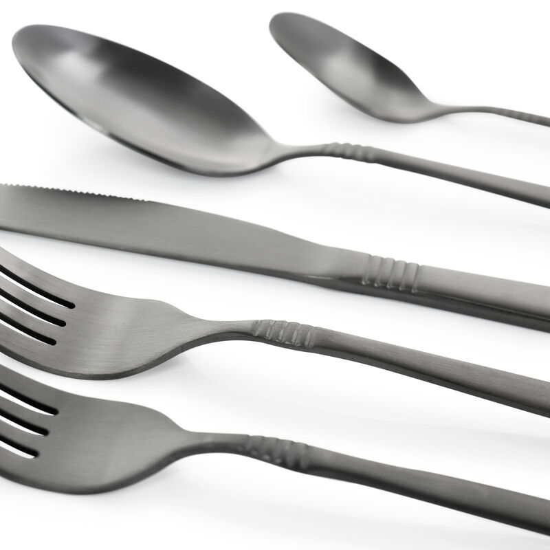 MegaChef Cravat 20 Piece Flatware Utensil Set, Stainless Steel Silverware Metal Service for 4 in Matte Black