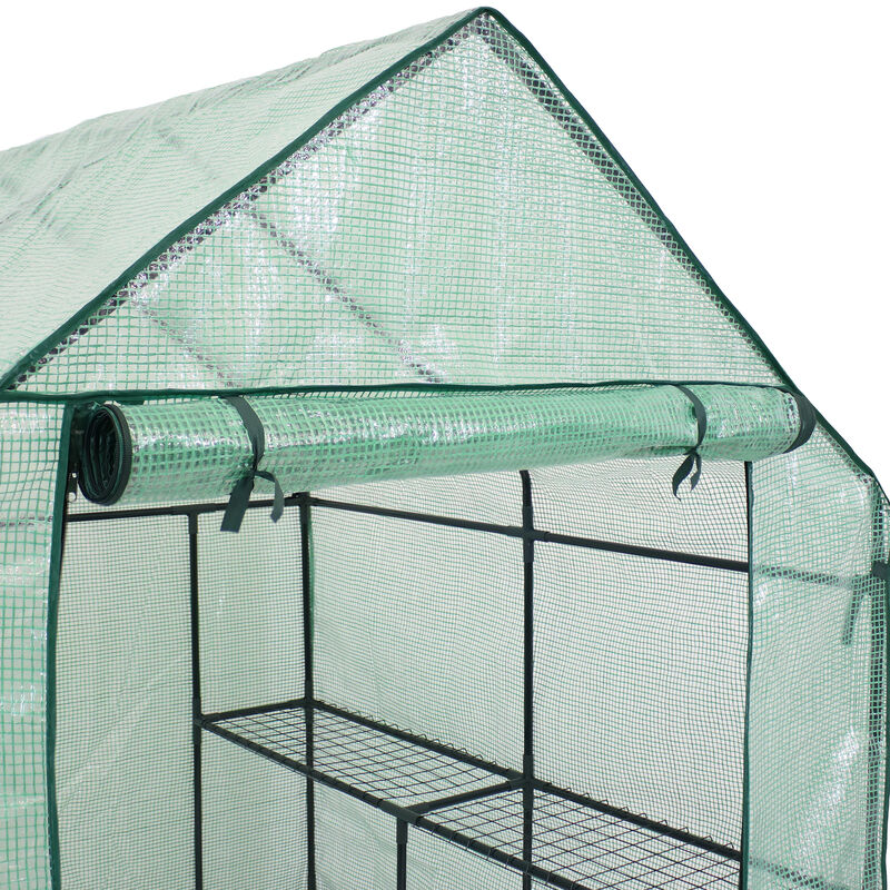 Sunnydaze Large Iron PE Cover Walk-In Greenhouse with 4 Shelves - Green