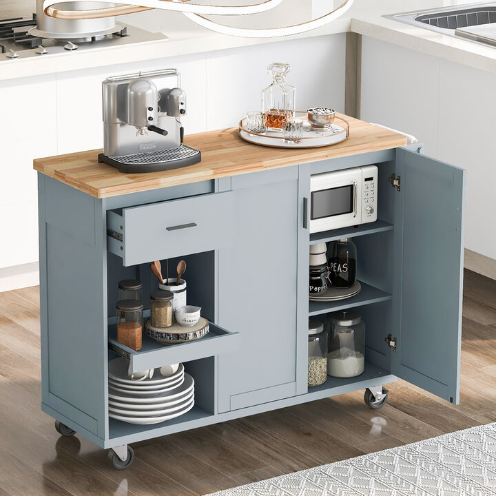 Merax Kitchen Island with Foldable Counter Top and Towel Rack