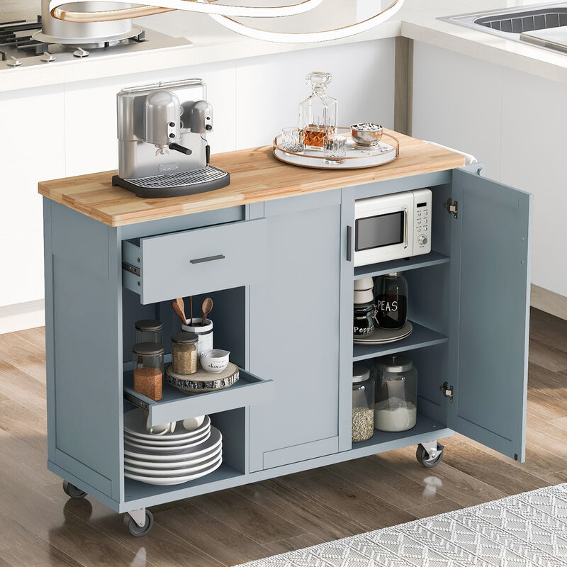 Merax Kitchen Island with Foldable Counter Top and Towel Rack